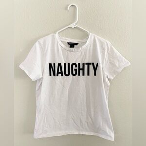 French Connection Naughty Nice tshirt black white cotton medium graphic tee